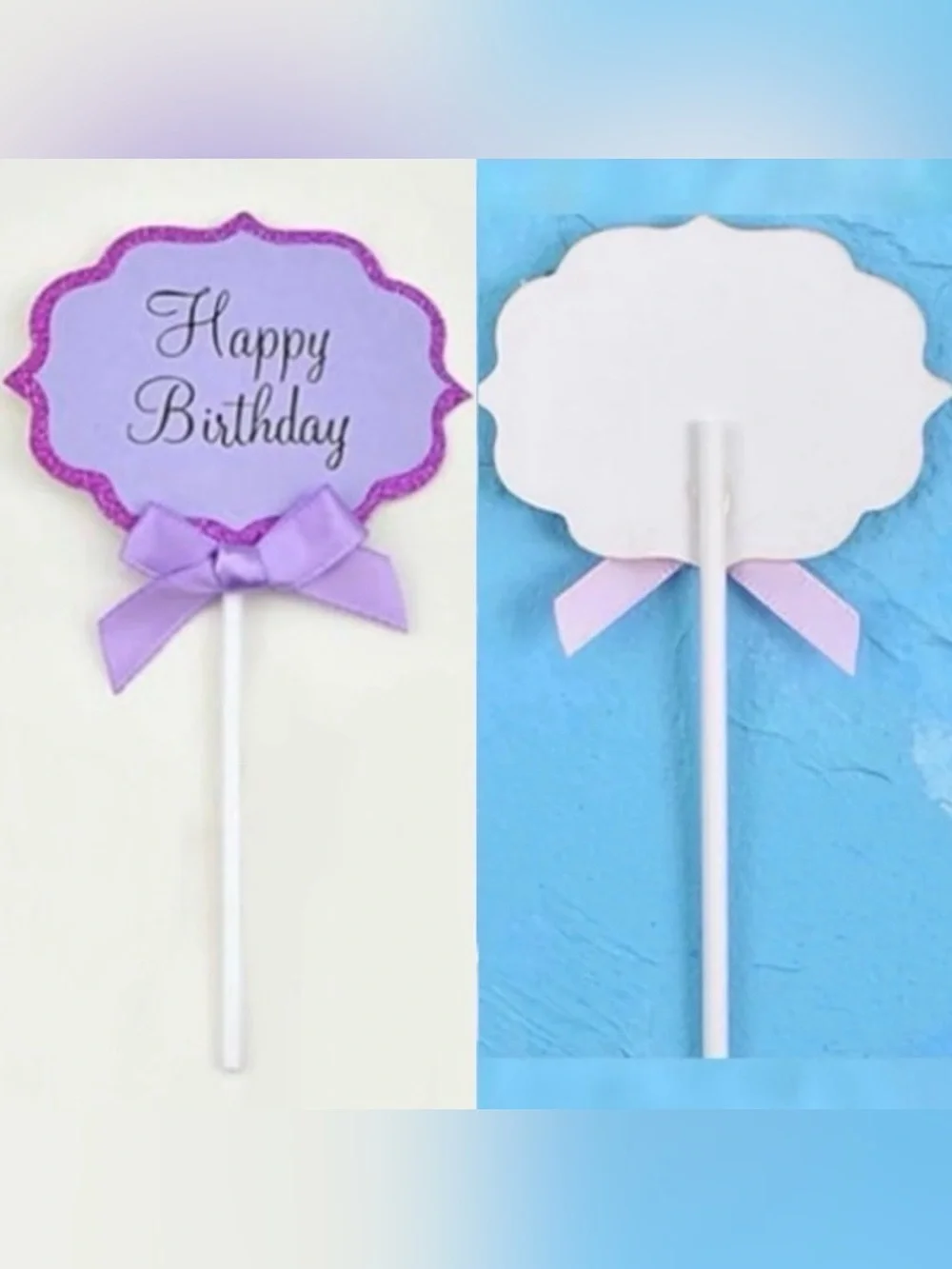 💞 New Pack of 10 Lavender & Purple Glitter Happy Birthday Cupcake & Cake Toppers